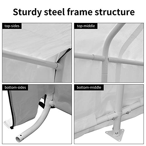 10'x 17' Portable Carport Car Garages Shelters Heavy Duty, 8 Steel Legs, White, Waterproof, Anti-Exposure
