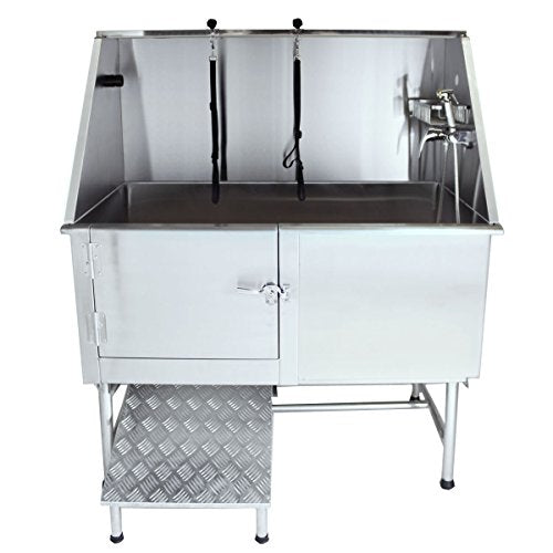 Flying Pig Grooming 50" Stainless Steel Pet Dog Bath Tub with Faucet (Left Door/Right Drain), 50 x 27 x 58
