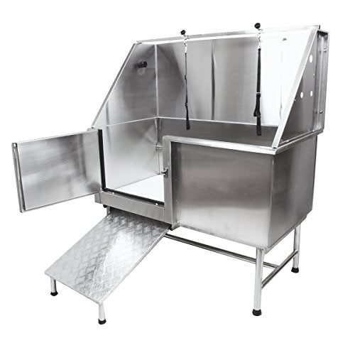 Flying Pig Grooming 50" Stainless Steel Pet Dog Bath Tub with Faucet (Left Door/Right Drain), 50 x 27 x 58