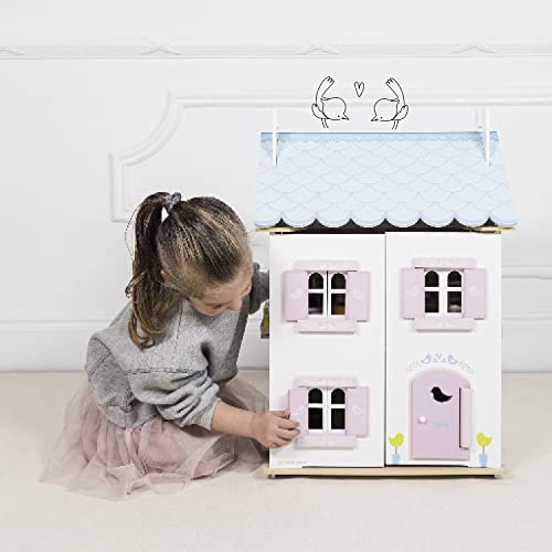 Le Toy Van - Gorgeous Wooden Bluebird Dolls House & Furniture Large Wooden Doll House | Girls 3 Storey Wooden Dolls House Play Set | Suitable for Ages 3+