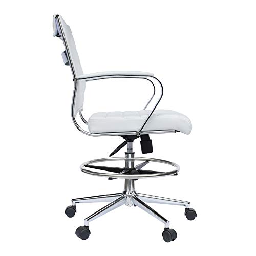 2xhome - Modern Adjustable Designer Ergonomic Office Drafting Chair Office with Arms Ribbed Computer (White)