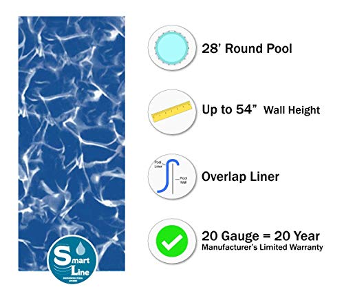 Smartline Sunlight 28ft Round Liner Overlap Style 20 Gauge Virgin Vinyl For Steel Sided Above-Ground Swimming Pools