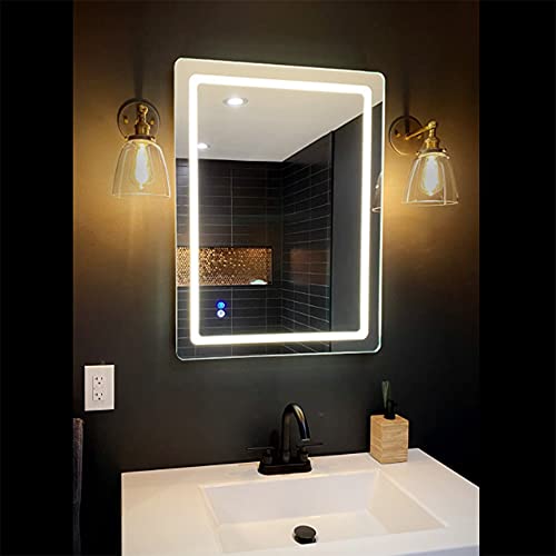 Led Bathroom Lighting Mirror 32x24 ISTRIPMF Vanity Makeup Mirror with Light Anti-Fog Function Wall Mounted Adjustable White Light Thickness 5MM Dimmabl...