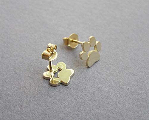 14k Gold Paw Print Earrings