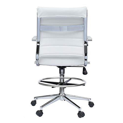 2xhome - Modern Adjustable Designer Ergonomic Office Drafting Chair Office with Arms Ribbed Computer (White)