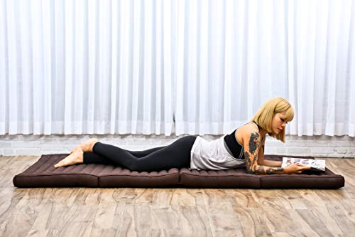 LEEWADEE Trifold Mattress Standard – Comfortable Thai Massage Pad, Foldable Floor Mattress Filled with Eco-Friendly Kapok, Perfect to Use as a Sleeping Mat 79 x 28 inches, Brown