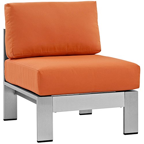 Modway Shore 6-Piece Aluminum Outdoor Patio Sectional Sofa Set in Silver Orange
