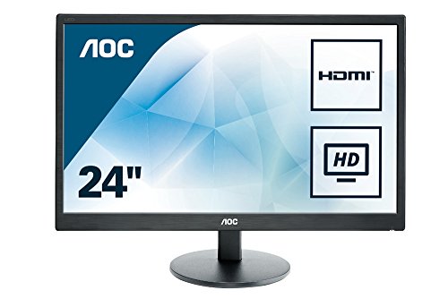 AOC E2470SWHE 24" Full HD 1920x1080 Monitor, TN, 5ms, HDMI (x2), VGA, VESA, EPEAT Silver