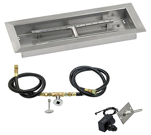American Fireglass SS-AFPPKIT-N-18 Natural Gas 18" x 6" Rectangular Stainless Steel Drop in Fire Pit Pan with Spark Ignition Kit