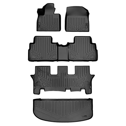 SMARTLINER Custom Floor Mats 3 Rows and Cargo Liner Behind 3rd Row Set Black for 2020 Kia Telluride with 2nd Row Bench Seat