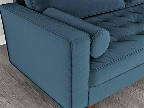 Container Furniture Direct S5456 Mid Century Modern Velvet Upholstered Tufted Living Room Sofa, 69.68", Prussian Blue