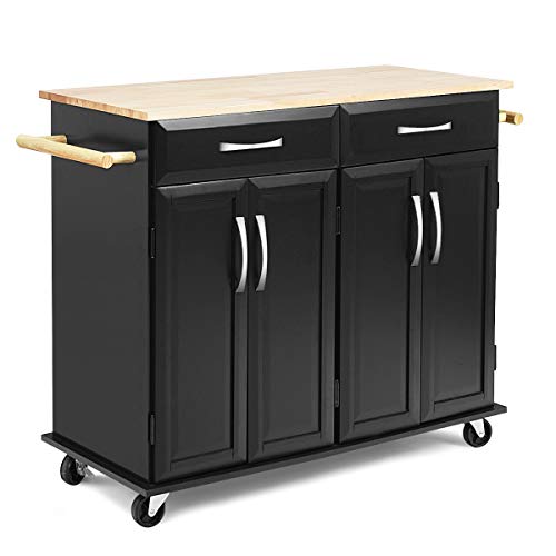 Giantex Kitchen Trolley Cart Rolling Utility Island Rubber Wood Top Large Storage Easy-Clean with Smooth Lockable Wheels
