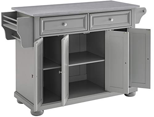 Crosley Furniture Alexandria Kitchen Island with Stainless Steel Top, Vintage Grey