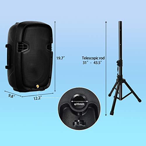 La fete Dual 2-Way 10'' 1600 Watt Powered PA Speaker System, Portable DJ Speaker with Active + Passive Speakers, 2 Speaker Stands, Microphone, Bluetooth, USB/SD Card, FM Radio, Remote Control