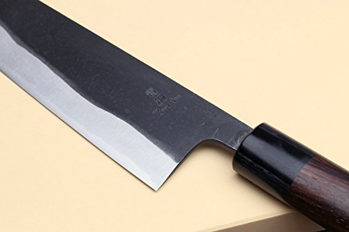 Yoshihiro Mizu Yaki Aogami Super Blue High Carbon Steel Kurouchi Gyuto Chef’s Knife (9.5'' (240mm) & Saya, D-Shape Rosewood Handle)