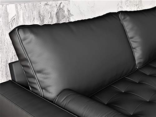 Container Furniture Direct Orion Mid Century Modern PU Leather Upholstered Living Room Loveseat with Bolster Pillows, 69.68" Black