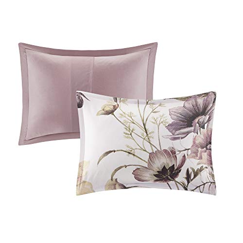 Madison Park Cassandra 8 Pc 100% Cotton Percale Large Floral Print with Reverse Solid Embroidered and Tufted Toss Pillows Shabby Chic All Season Comforter Bedding Set, Cal King, Blush