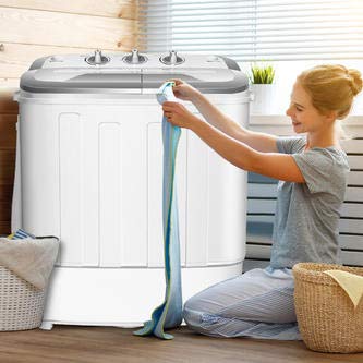 13Lbs Washing Machine Semi-automatic Portable Mini Compact Twin Tube Washing Machine US Standard (White + Blue)