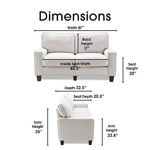 Serta Palisades Upholstered Sofas for Living Room Modern Design Couch, Straight Arms, Soft Fabric Upholstery, Tool-Free Assembly, 61" Loveseat, Cream