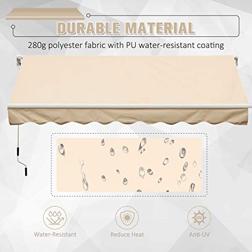 Outsunny 12' x 10' Outdoor Patio Manual Retractable Exterior Window Awning with Adjustable & Versatile Design, Beige