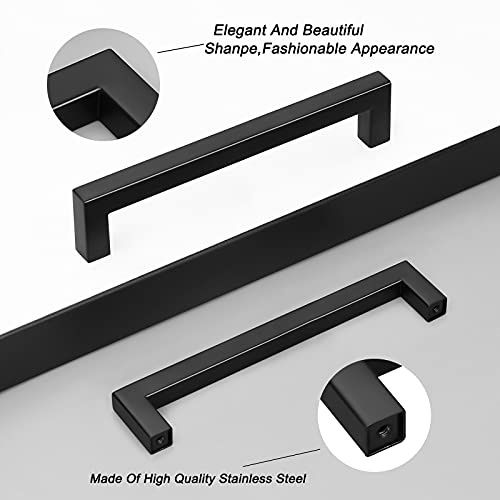 100 Pack Probrico Black Stainless Steel Square Corner Bar Cabinet Door Handles Drawer Pulls Knobs 1/2 in Width Hole Centers 6-1/4 inch 160mm