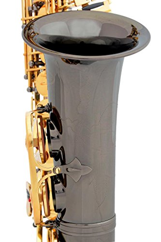 Lazarro 360-BN E-Flat Eb Alto Saxophone Black Nickel-Gold Keys with Case, 11 Reeds, Care Kit and Many Extras