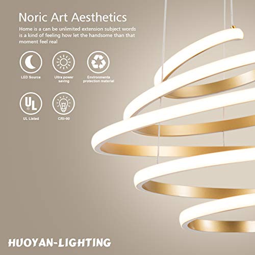 LED Modern Chandelier Not Dimmable Contemporary Pendant Light Creative Spiral Rings LED Chandelier Adjustable Pendant Lighting Fixtures for Living Room Bedroom Dining Room Hallway Kitchen, UL Listed