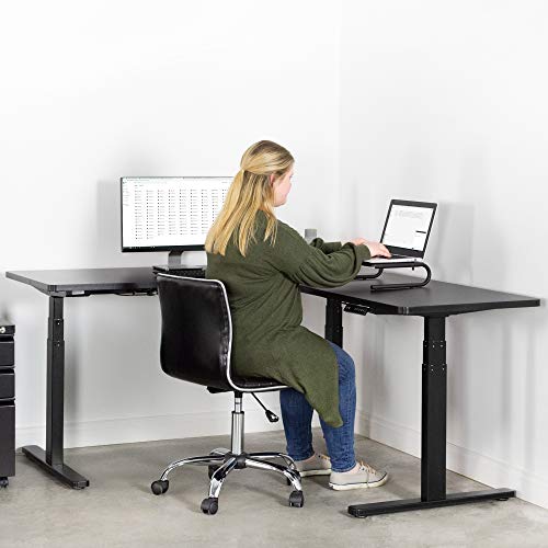 VIVO Electric 67 x 60 inch Corner Stand Up Desk | Black Table Top, Black Frame, Height Adjustable L-Shaped Standing Workstation (DESK-KIT-3E6B)