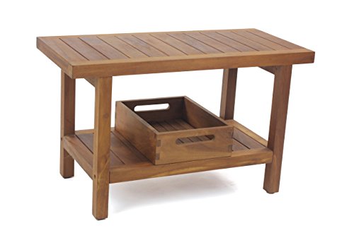AquaTeak The Original 30" Spa Teak Shower Bench with Shelf & Moa Small Tray
