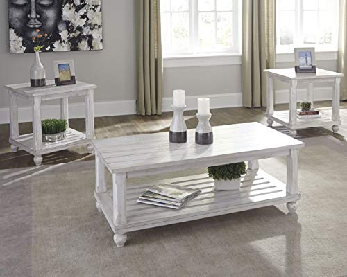 Signature Design by Ashley - Cloudhurst Contemporary 3-Piece Table Set - Includes Cocktail Table & Two End Tables, White Wash Wood