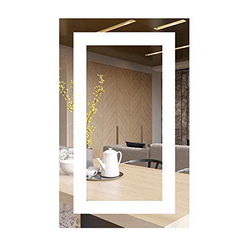 Led Bathroom Mirror Lighted Backlit Wall Mounted Square Mirror with Defogger Button Very Light White Color Vanity Mirror