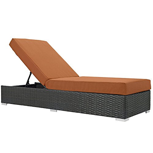 Modway Sojourn Wicker Rattan Outdoor Patio Sunbrella Fabric Chaise Lounge in Canvas Tuscan