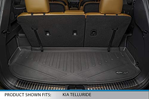 SMARTLINER Custom Floor Mats 3 Rows and Cargo Liner Behind 3rd Row Set Black for 2020 Kia Telluride with 2nd Row Bench Seat