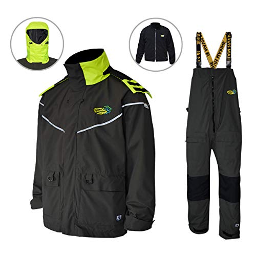 Navis Marine Sailing Jacket with Bib Pants for Men Women Waterproof Breathable Rain Suit Fishing Foul Weather Gear (Carbon, Medium)