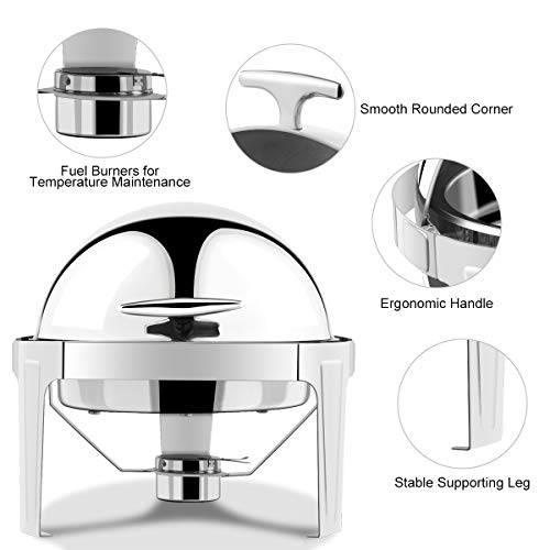 2 Packs 6 Quart Chafing Dish 180 Degree Roll Top Chafer Dishes Buffet Set for Heat Preservation Stainless Steel Round Chafing