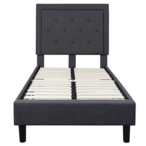 Flash Furniture Roxbury Twin Size Tufted Upholstered Platform Bed in Dark Gray Fabric