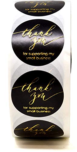 1000 Thank You Stickers Per Roll 1.5 Inch Round Black and Gold Foil Thank You for Supporting My Small Business Paper Adhesive Sticker Labels for Sealing Kraft Maker Online Retailer Sellers Shop Owners