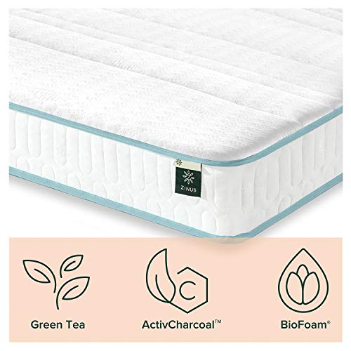 Zinus 6 Inch Mint Green Memory Foam Hybrid Spring Mattress, Twin