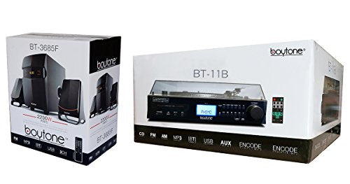Boytone Bundle Set Fully Automatic Bluetooth Turntable + 2.1 Multimedia Speaker, S-Shaped Tone Arm, Adjustable Counterweight & Pitch Control