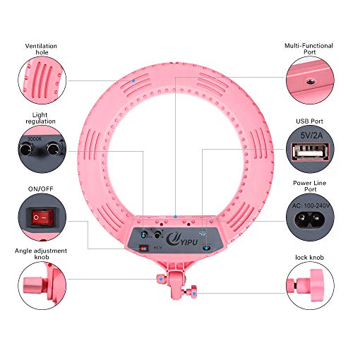 18" Selfie Ring Light|Dimmable/High Light|Cell Phone Holder|Bluetooth Remote|69inch Tripod Stand|Make up Mirror|Live Stream/Makeup/Selfie/YouTube Video/Photography/Zoom Video (18" Pink)