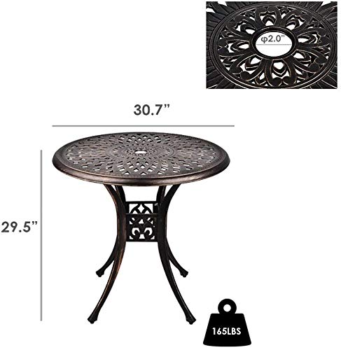 TITIMO 31 inch Diameter Outdoor Round Patio Bistro Dining Table Cast Aluminum with Umbrella Hole Conversation Table …