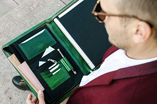 Leather Portfolio Document Folder Handcrafted Case Green Time Resistance