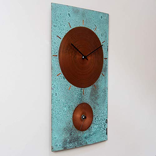 19-inch Turquoise Copper Wall Clock - Rustic Farmhouse Art Decor 7th Anniversary Gift - for Home Kitchen Living Room