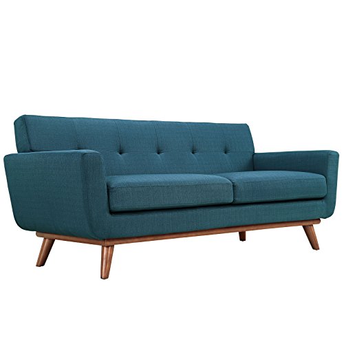 Modway Engage Mid-Century Modern Upholstered Fabric Loveseat In Azure