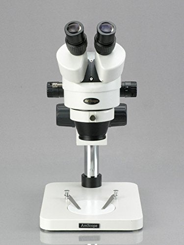 AmScope Professional Binocular Stereo Zoom Microscope 144-Bulb LED Ring Light, Pillar Stand, Includes 0.5x & 2.0x Barlow Lenses