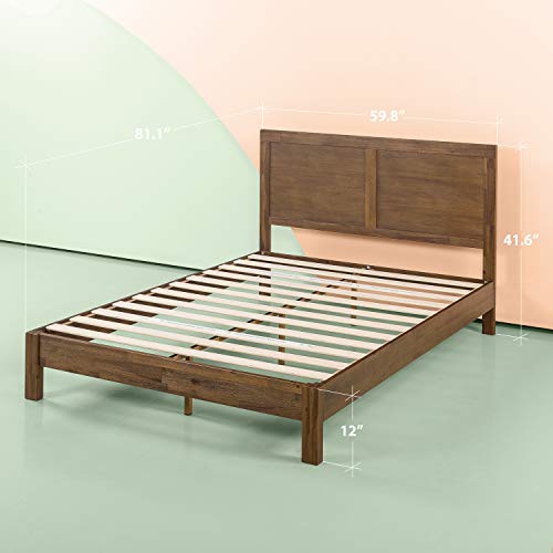 Zinus 12 Inch Acacia Wood Platform Bed with Headboard / No Boxspring Needed / Wood slat, Queen