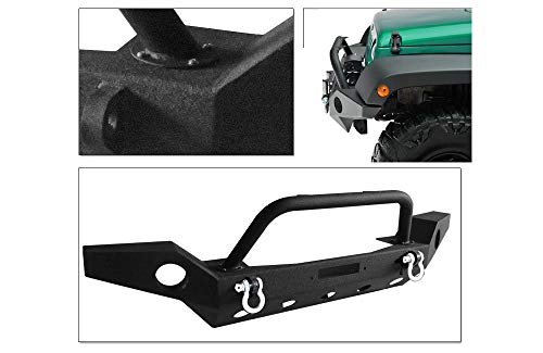 LEDKINGDOMUS Full Width Front Bumper Compatible for 07-18 Jeep Wrangler JK and JK Unlimited Rock Crawler With Fog Lights Hole, Winch Plate Black Textured