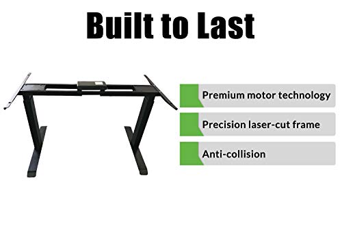 Rise UP Dual Motor Electric Standing Desk Frame Base Legs Ergonomic sit to Stand up Commercial Home Office Desk. 2-Stage. Memory. Black