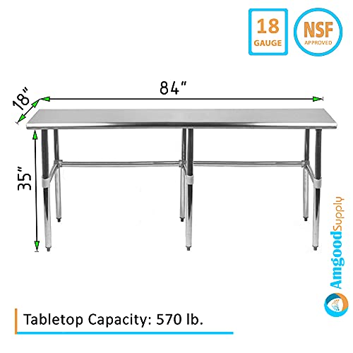 18" x 84" Open Base Stainless Steel Work Table | Residential & Commercial | Food Prep | Heavy Duty Utility Work Station | NSF