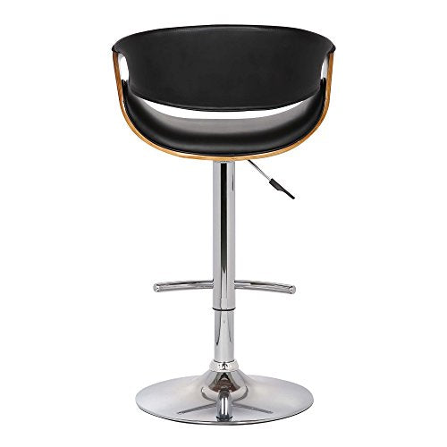 Armen Living Butterfly Swivel Adjustable Barstool in Black Faux Leather and Walnut Wood Finish